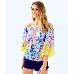 Lilly Pulitzer Zaylee Off-The-Shoulder Top S So Sofishticated Crochet Lace Multi